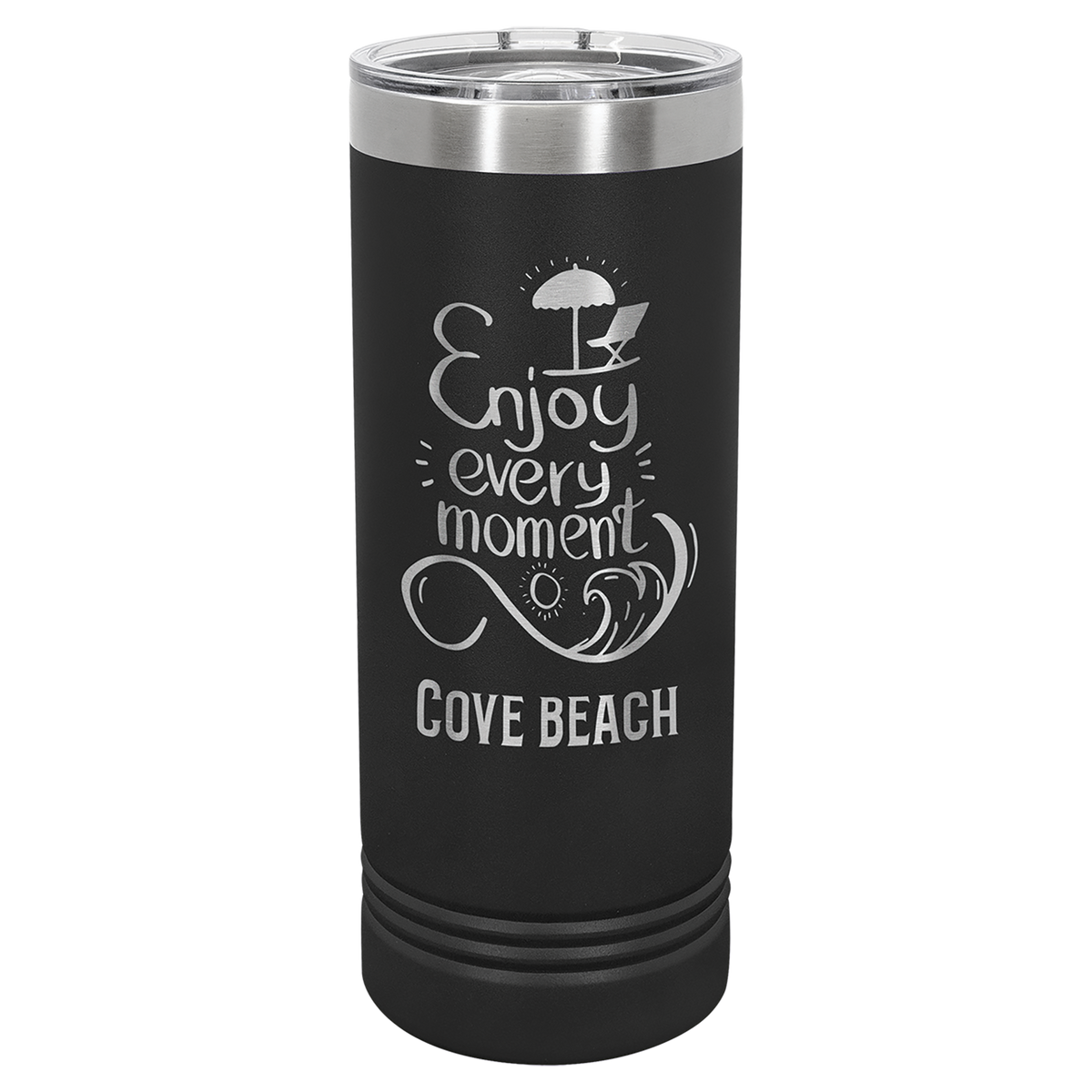 Custom Polar Camel 22 oz Skinny Tumbler - Black: skinny tumbler with a sample laser engraving