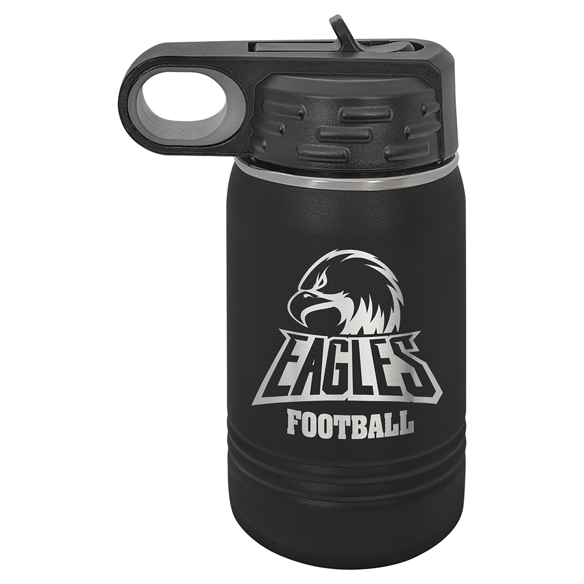 Custom Polar Camel 12 oz Water Bottle - Black: water bottle with a sample laser engraving