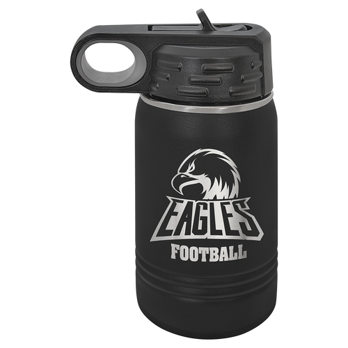 Black: water bottle with a sample laser engraving