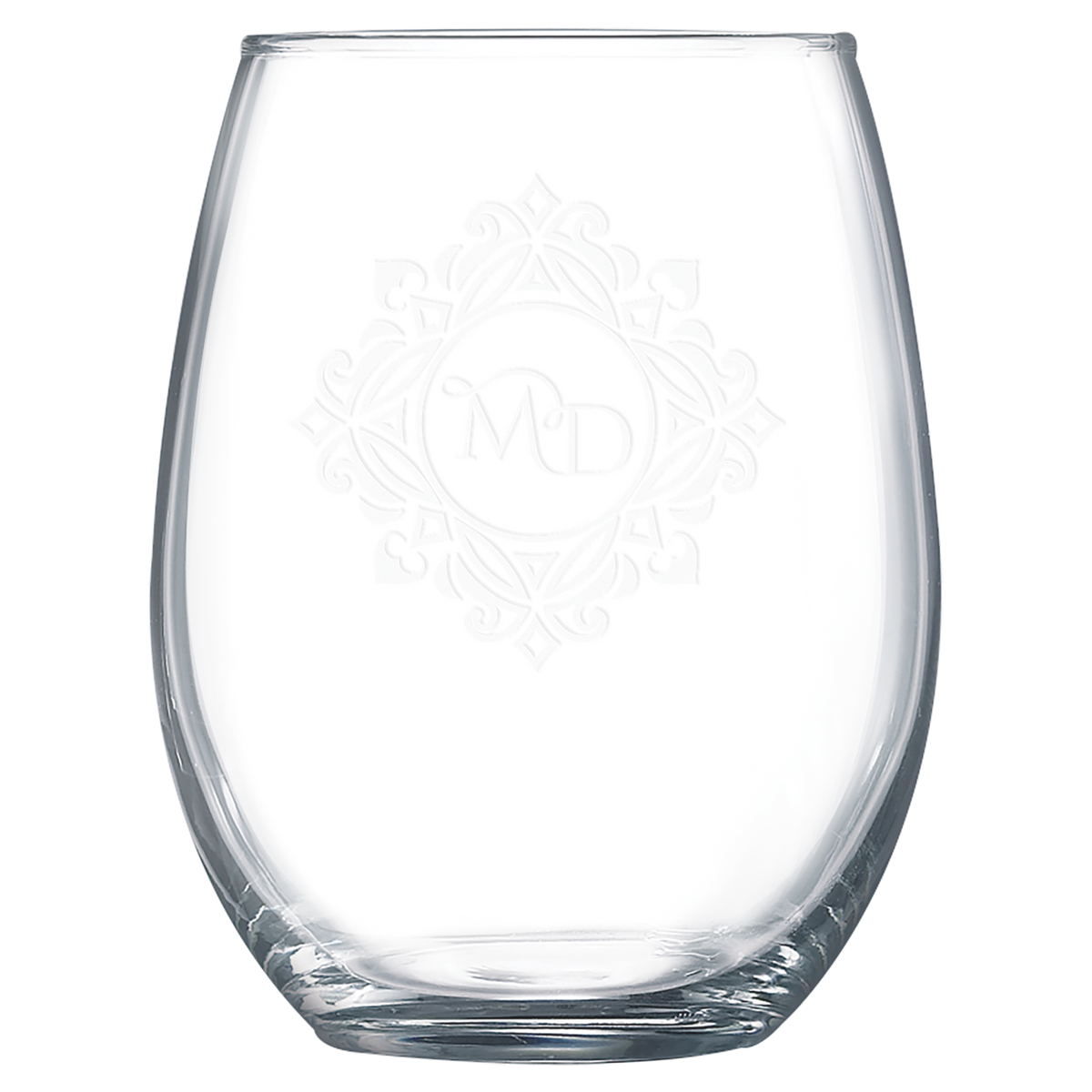 Personalized Polar Camel 15 oz Stemless Wine Glass - Clear: stemless wine glass with a sample engraving