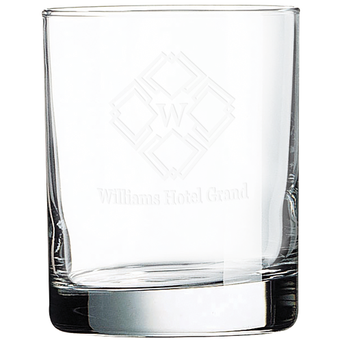Clear: rocks glass with a sample engraving
