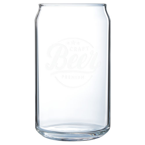 Clear: can glass with a sample engraving