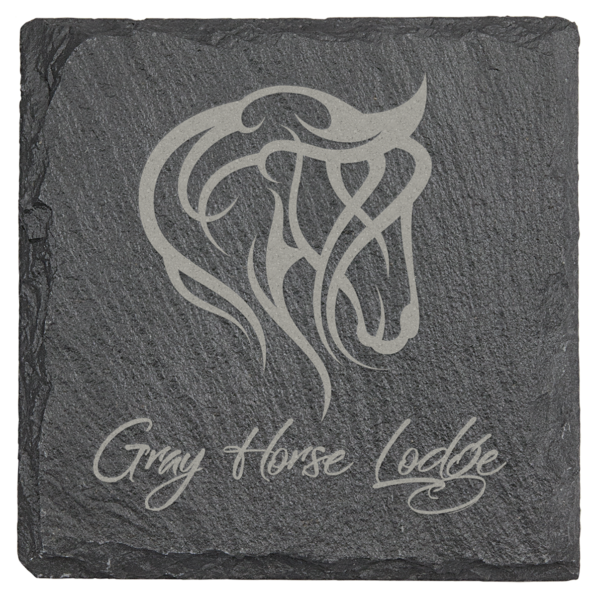 Custom 4 in Slate Coaster - Slate, Square: slate coaster with a sample laser engraving